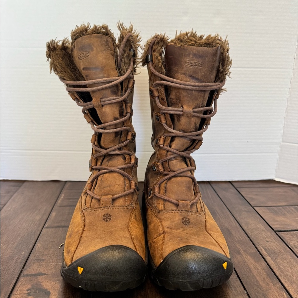 Keen Women's Brown Leather Bailey High Fur Lace Up Boots Size 8.5 Hiking Trail - Picture 4 of 16
